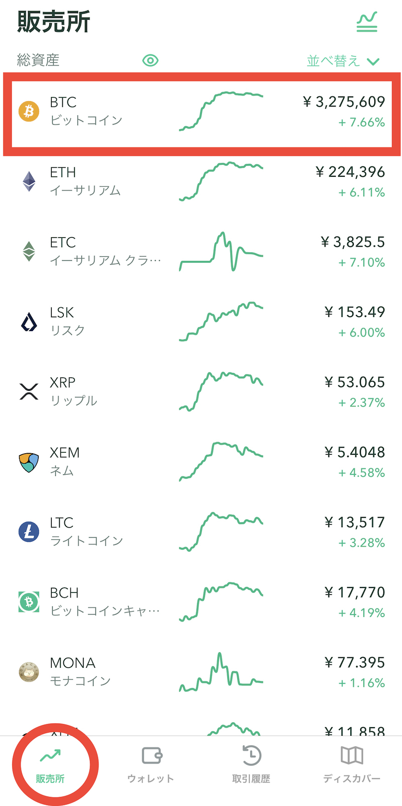 コインチェック-販売所-アプリ-ビットコイン-選択